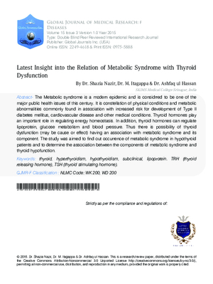 Latest Insight into the Relation of Metabolic Syndrome with Thyroid Dysfunction