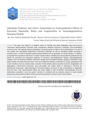 Literature Evidence and Arrive Assessment on Neuroprotective Effects of Flavonols Quercetin, Rutin and Isoquercitrin in Neurodegenerative Diseases' Models