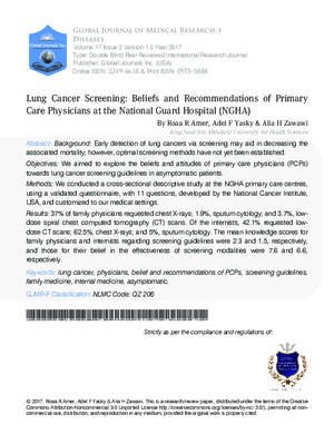 Lung Cancer Screening: Beliefs and Recommendations of Primary Care Physicians at the National Guard Hospital (NGHA)