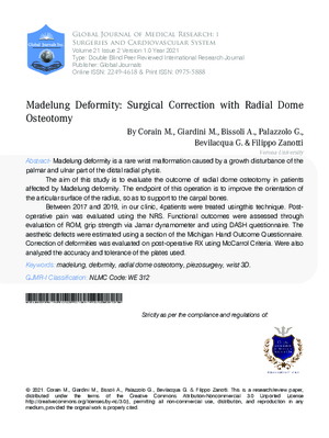 Madelung Deformity: Surgical Correction with Radial Dome Osteotomy