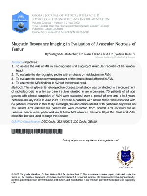Magnetic Resonance Imaging in Evaluation of Avascular Necrosis of Femur