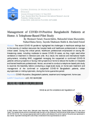 Management of COVID-19-Positive Bangladeshi Patients at Home: A Telephone-based Pilot Study
