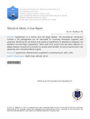 Miracle of Allicin , A Case Report
