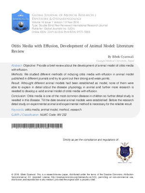 Otitis Media with Effusion, Development of Animal Model: Literature Review
