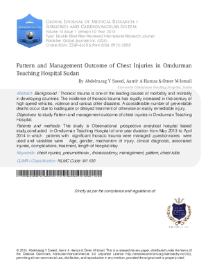 Pattern and Management Outcome of Chest Injuries in Omdurman Teaching Hospital
