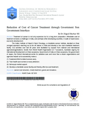 Reduction of Cost of Cancer Treatment through Government non Government Interface