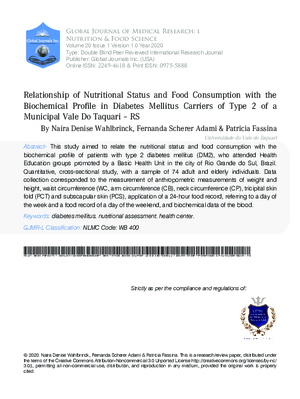 Relationship of Nutritional Status and Food Consumption with the Biochemical Profile in Diabetes Mellitus Carriers of Type 2 of a Municipal Vale do Taquari - RS