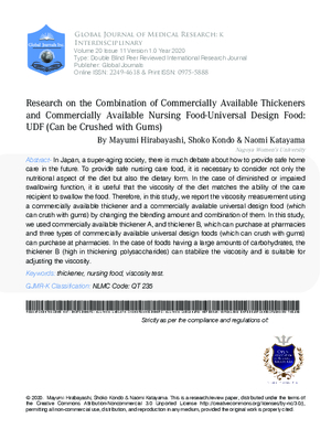 Research on the Combination of Commercially Available Thickeners and Commercially Available Nursing Food - Universal Design Food: UDF (can be Crushed with Gums)