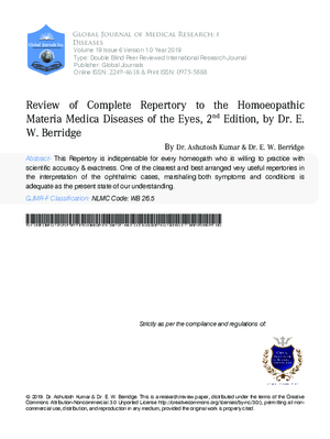 Review of Complete Repertory to the Homoeopathic Materia Medica Diseases of the Eyes, 2nd Edition, By Dr. E.W. Berridge