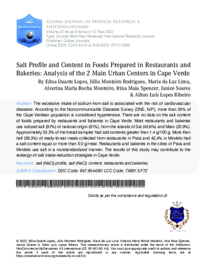 Salt Profile and Content in Foods Prepared in Restaurants and Bakeries: Analysis of the 2 Main Urban Centers in Cape Verde