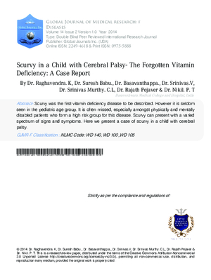 Scurvy in a Child with Cerebral Palsy- The Forgotten Vitamin Deficiency: A Case Report
