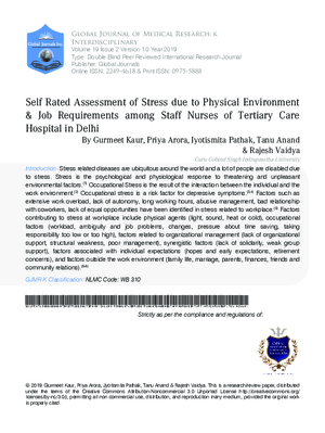Self Rated Assessment of Stress due to Physical Environment 