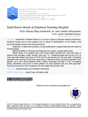 Small Bowel Atresia in Khartoum Teaching Hospital