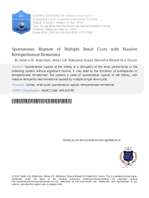 Spontaneous Rupture of Multiple Renal Cysts with Massive Retroperitoneal Hematoma