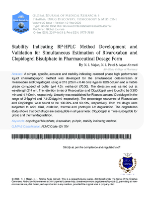 Stability Indicating Rp-Hplc Method Development and Validation for Simultaneous Estimation of Rivaroxaban and Clopidogrel Bisulphate in Pharmaceutical Dosage Form