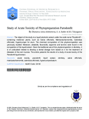 Study of Acute Toxicity of Phytopreparation Parodonfit
