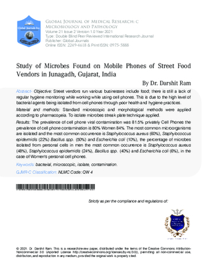Study of Microbes Found on Mobile Phones of Street Food Vendors in  Junagadh, Gujarat, India