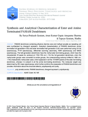 Synthesis and Analytical Characterization of Ester and Amine Terminated PAMAM Dendrimers