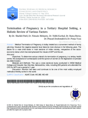 Termination of Pregnancy in a Tertiary Hospital Setting, a Holistic Review of Various Factors