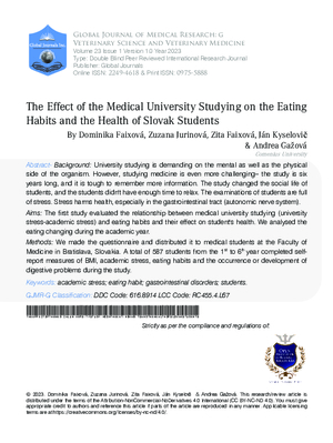 The Effect of the Medical University Studying on the Eating Habits and the Health of Slovak Students