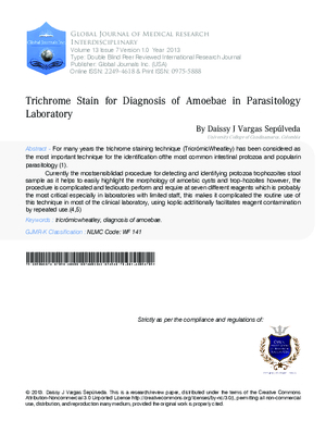 Trichrome Stain for Diagnosis of Amoebae in Parasitology Laboratory