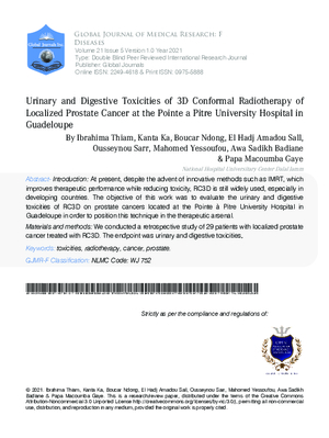 Urinary and Digestive Toxicities of 3D Conformal Radiotherapy of Localized Prostate Cancer at the Pointe #xE0; Pitre University Hospital in Guadeloupe