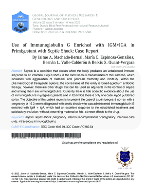 Use of Immunoglobulin G Enriched With IGM + IGA in Primigestant with Septic Shock: Case Report.
