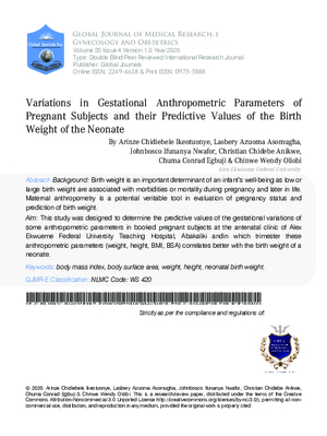 Variations in Gestational Anthropometric Parameters of Pregnant Subjects and their Predictive Values of the Birth Weight of the Neonate