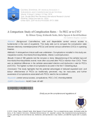 A Comparison Study of Complication Rates a To PICC or to CVC?
