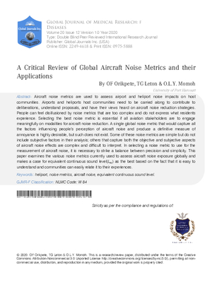 A Critical Review of Global Aircraft Noise Metrics and their Applications