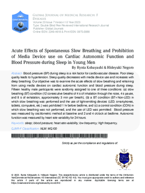 Acute Effects of Spontaneous Slow Breathing and Prohibition of Media Device use on Cardiac Autonomic Function and Blood Pressure During Sleep in Young Men