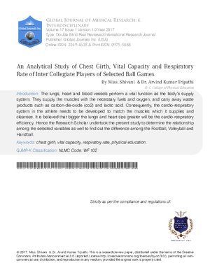 An Analytical Study of Chest Girth, Vital Capacity and Respiratory Rate of Inter Collegiate Players of Selected Ball Games