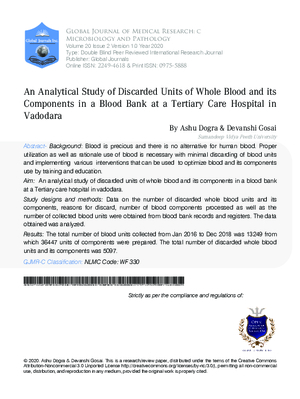 An Analytical Study of Discarded Units of Whole Blood and its Components in a Blood Bank at a Tertiary Care Hospital in Vadodara