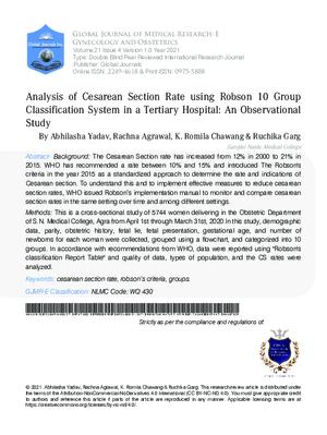 Analysis of Cesarean Section Rate using Robson 10 Group Classification System in a Tertiary Hospital: An Observational Study