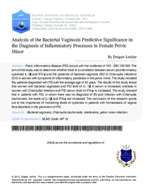 Analysis of the Bacterial Vaginosis Predictive Significance In The Diagnosis of Inflammatory Processes in Female Pelvic Minor