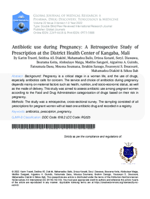 Antibiotic use During Pregnancy: A Retrospective Study of Prescription at the District Health Center of Kangaba, Mali
