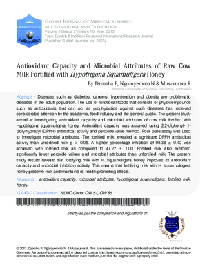 Antioxidant Capacity and Microbial Attributes of Raw Cow Milk Fortified with Hypotrigona Squamuligera Honey