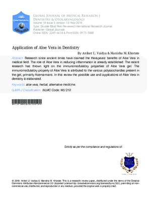 Application of Aloe Vera in Dentistry