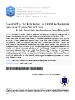 Assessment of the Risk Factors in Clinical Cardiovascular Events Using  Framingham Risk Score