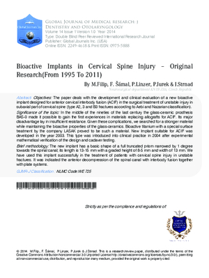 Bioactive Implants in Cervical Spine Injury aOriginal Research (From 1995 To 2011)