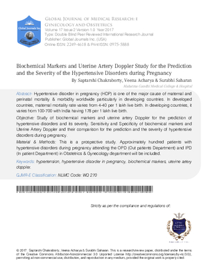 Biochemical Markers and Uterine Artery Doppler Study for the Prediction and the Severity of the Hypertensive  Disorders during Pregnancy