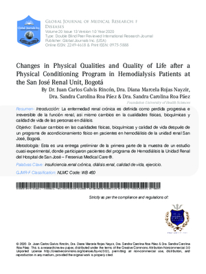 Changes in Physical Qualities and Quality of Life after a Physical Conditioning Program in Hemodialysis Patients at the San Jos#xE9; Renal Unit, Bogot#xE1;