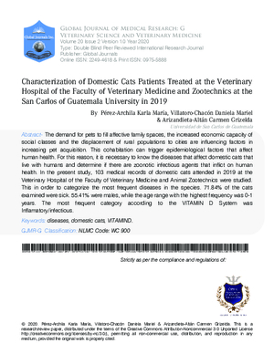 Characterization of Domestic Cats Patients Treated at the Veterinary Hospital of the Faculty of Veterinary Medicine and Zootechnics at the San Carlos of Guatemala University in 2019