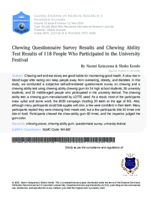 Chewing Questionnaire Survey Results and Chewing Ability Test Results of 118 People who Participated in the University Festival