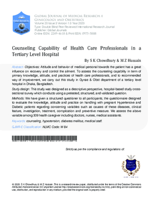Counseling Capability of Health Care Professionals in a Tertiary Level Hospital