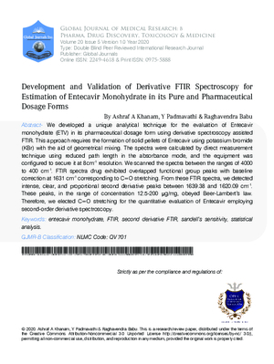 Development and Validation of Derivative FTIR Spectroscopy for Estimation of Entecavir Monohydrate in its Pure and Pharmaceutical Dosage Forms