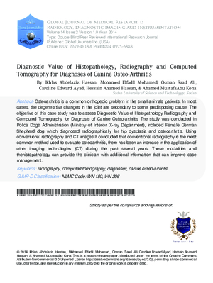 Diagnostic Value of Histopathology, Radiography and Computed Tomography for Diagnoses of Canine Osteo-Arthritis