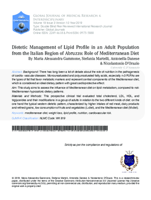 Dietetic Management of Lipid Profile in an Adult Population from the Italian Region of Abruzzo: Role of Mediterranean Diet