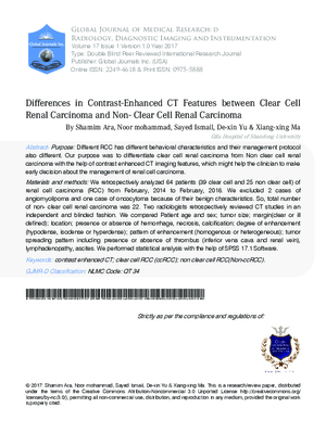 Differences  in  Contrast-Enhanced CT Features Between Clear  Cell  Renal  Carcinoma  and  Non- Clear  Cell  Renal  Carcinoma