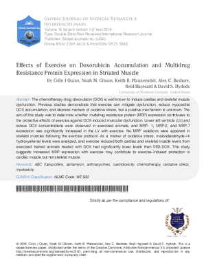 Effects of Exercise on Doxorubicin Accumulation and Multidrug Resistance Protein Expression in Striated Muscle